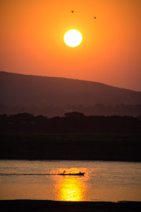 From the Ayarwaddy River View Hotel, the sunset in Mandalay