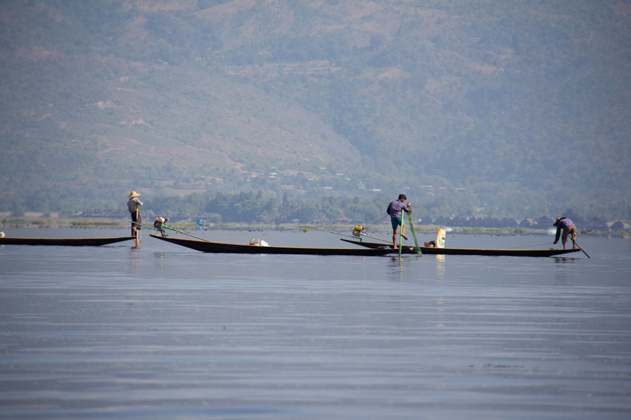 Inle Lake, Myanmar fishermen boats